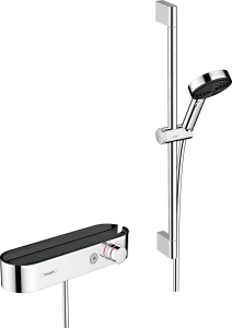 Hansgrohe Pulsify Select S System prysznicowy 105 3jet Relaxation z główką prysznicową, baterią termostatyczną prysznicową, drążkiem 65 cm, suwakiem i wężem Pulsify Select S Chrom