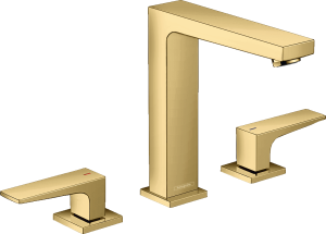 Hansgrohe Metropol 3-otworowa bateria umywalkowa 160 z kpl. odpływowym Push-Open, uchwyty jednoramienne Metropol Złoty Optyczny Polerowany