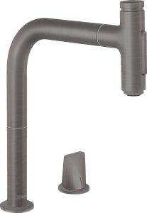Hansgrohe Metris Select M71 2-otworowa jednouchwytowa bateria kuchenna 200, wyciągana wylewka, 2jet, sBox Metris Select M71 Czarny Chrom Szczotkowany