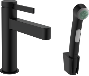 Hansgrohe Finoris Jednouchwytowa bateria umywalkowa 110 z główką Bidette i wężem 160 cm Finoris Czarny Matowy