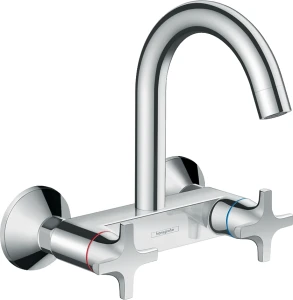 BATERIA ZLEWOZMYWAKOWA ŚCIENNA 2-UCHWYTOWA WYL. GÓRNA LOGIS CLASSIC HANSGROHE