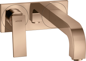 AXOR Citterio Jednouchwytowa bateria umywalkowa ścienna do montażu podtynkowego z uchwytem dźwigniowym i płytką, wylewka 220 mm, element zewnętrzny Czerwone Złoto Polerowane