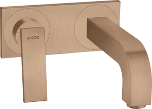 AXOR Citterio Jednouchwytowa bateria umywalkowa ścienna do montażu podtynkowego z uchwytem dźwigniowym i płytką, wylewka 220 mm, element zewnętrzny Czerwone Złoto Szczotkowane