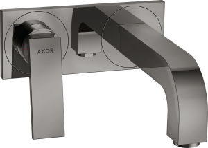AXOR Citterio Jednouchwytowa bateria umywalkowa ścienna do montażu podtynkowego z uchwytem dźwigniowym i płytką, wylewka 220 mm, element zewnętrzny Czarny Chrom Polerowany