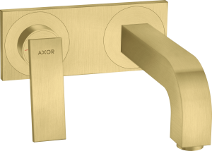 AXOR Citterio Jednouchwytowa bateria umywalkowa ścienna do montażu podtynkowego z uchwytem dźwigniowym i płytką, wylewka 220 mm, element zewnętrzny Mosiądz Szczotkowany