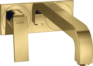 AXOR Citterio Jednouchwytowa bateria umywalkowa ścienna do montażu podtynkowego z uchwytem dźwigniowym i płytką, wylewka 220 mm, element zewnętrzny Złoty Optyczny Polerowany