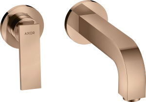 AXOR Citterio Jednouchwytowa bateria umywalkowa ścienna do montażu podtynkowego z uchwytem dźwigniowym i rozetami, wylewka 220 mm, element zewnętrzny Czerwone Złoto Polerowane