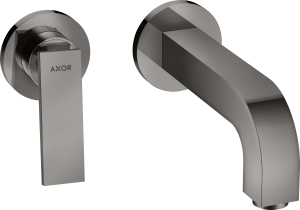 AXOR Citterio Jednouchwytowa bateria umywalkowa ścienna do montażu podtynkowego z uchwytem dźwigniowym i rozetami, wylewka 220 mm, element zewnętrzny Czarny Chrom Polerowany