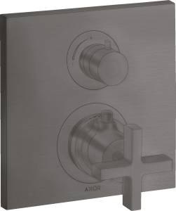 AXOR Citterio Bateria termostatyczna z zaworem odcinająco-przełączającym, z uchwytem krzyżowym, montaż podtynkowy, element zewnętrzny Czarny Chrom Szczotkowany