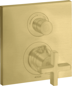 AXOR Citterio Bateria termostatyczna z zaworem odcinająco-przełączającym, z uchwytem krzyżowym, montaż podtynkowy, element zewnętrzny Mosiądz Szczotkowany