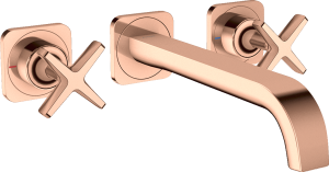 AXOR Citterio E 3-otworowa bateria umywalkowa z wylewką 220 mm i rozetami, montaż ścienny podtynkowy, element zewnętrzny Czerwone Złoto Polerowane