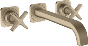 AXOR Citterio E 3-otworowa bateria umywalkowa z wylewką 220 mm i rozetami, montaż ścienny podtynkowy, element zewnętrzny Nikiel Szczotkowany