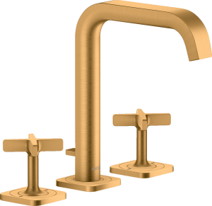 AXOR Citterio E 3-otworowa bateria umywalkowa 170 z rozetami i kompletem odpływowym Złoty Optyczny Szczotkowany