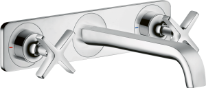 AXOR Citterio E 3-otworowa bateria umywalkowa z wylewką 220 mm i płytką, montaż ścienny podtynkowy, element zewnętrzny Chrom
