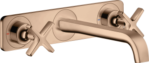 AXOR Citterio E 3-otworowa bateria umywalkowa z wylewką 220 mm i płytką, montaż ścienny podtynkowy, element zewnętrzny Czerwone Złoto Polerowane