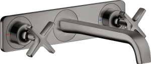AXOR Citterio E 3-otworowa bateria umywalkowa z wylewką 220 mm i płytką, montaż ścienny podtynkowy, element zewnętrzny Czarny Chrom Polerowany