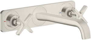 AXOR Citterio E 3-otworowa bateria umywalkowa z wylewką 220 mm i płytką, montaż ścienny podtynkowy, element zewnętrzny Stal Szlachetna Optyczna