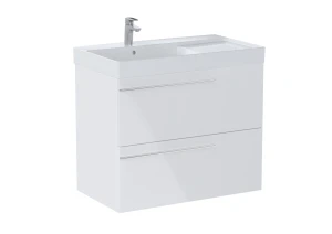 ZESTAW ŁAZIENKOWY ELLA UNIK 2 SZUFLADY 80CM UMYWALKA ASYMETRYCZNA LEWA BIAŁY POŁYSK ROCA