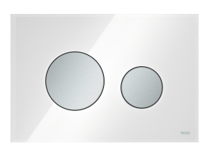 TECE TECEloop przycisk spłukujący do WC ze szkła, spłukiwanie dwoma ilościami wody, szkło białe połysk, przyciski chrom matowy