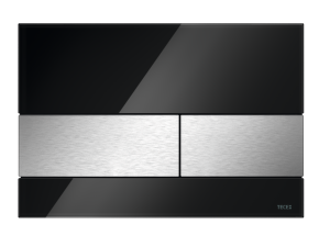 TECE TECEsquare przycisk spłukujący do WC ze szkła, spłukiwanie dwoma ilościami wody, szkło czarne połysk, przyciski - efekt optyczny stali nierdzewnej <br />szczotkowanej "anti-fingerprint"