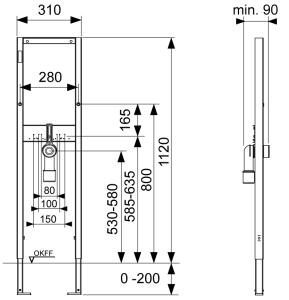 TECE TECEbase stelaż montażowy pod umywalkę 310, zawiera mocowanie ścienne, wysokość montażowa 1120 mm