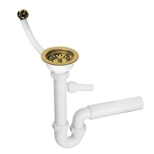 McAlpine Syfon zlewozmywakowy rurowy 3,5"x50mm z podłączeniem do pralki lub zmywarki, spust z przelewem .Kolor Złoty