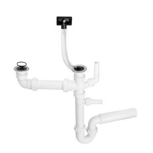 McAlpine Syfon zlewozmywakowy rurowy podwójny 1.1/2"X50mm z podłączeniem pralki i zmywarki, przelew
