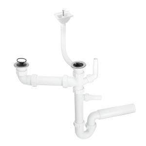 McAlpine Syfon zlewozmywakowy rurowy podwójny 1.1/2"X50mm z podłączeniem pralki i zmywarki, przelew