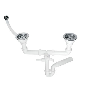 McAlpine Syfon zlewozmywakowy rurowy podwójny 3,5"X50mm z podłączeniem pralki lub zmywarki, przelew