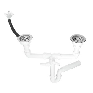 McAlpine Syfon zlewozmywakowy rurowy podwójny 3,5"X50mm z podłączeniem pralki lub zmywarki, przelew