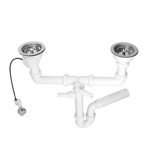 McAlpine Syfon zlewozmywakowy rurowy podwójny 3,5"X50mm z podłączeniem pralki lub zmywarki, spust z mech.automatycznym