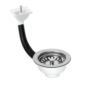 McAlpine Spust zlewozmywakowy 1.1/2"x113mm z sitkiem wyciąganym ze stali nierdzewnej, przelew horyzontalny